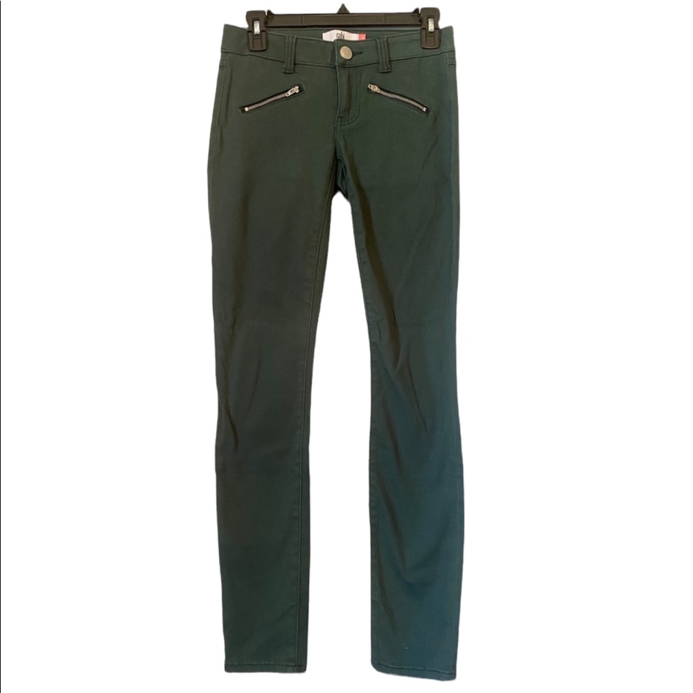 Cabi Green Zipper Moto Skinny Jeans